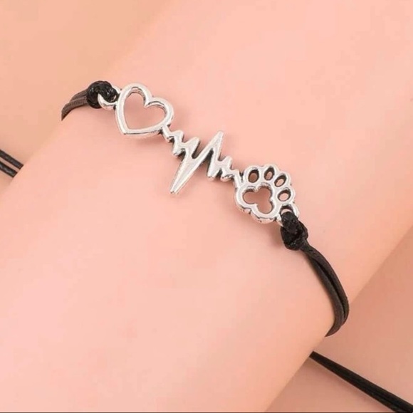 LAST ONE! π Paw print make-a-wish bracelet. String w/ Zinc alloy. Black/silver. - Picture 3 of 5